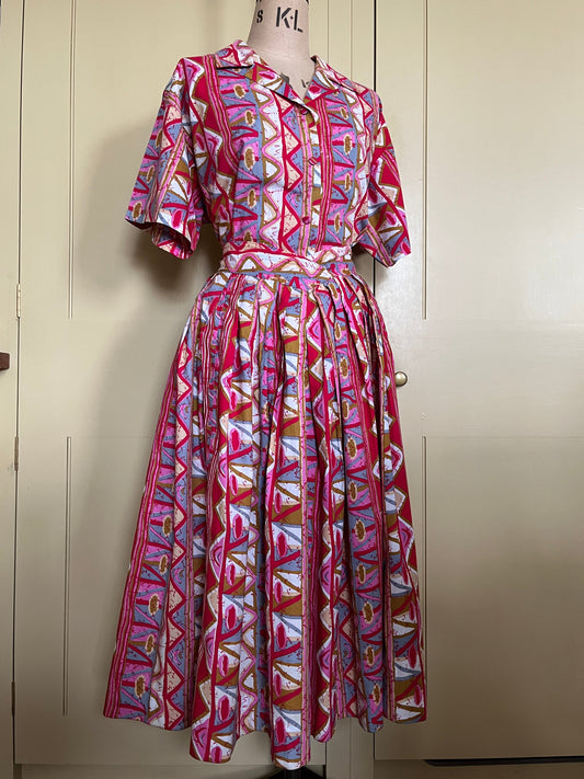 1 Spring Has Sprung Collection: 1950’s Pink Geometric Two Piece Skirt and Blouse Separates
