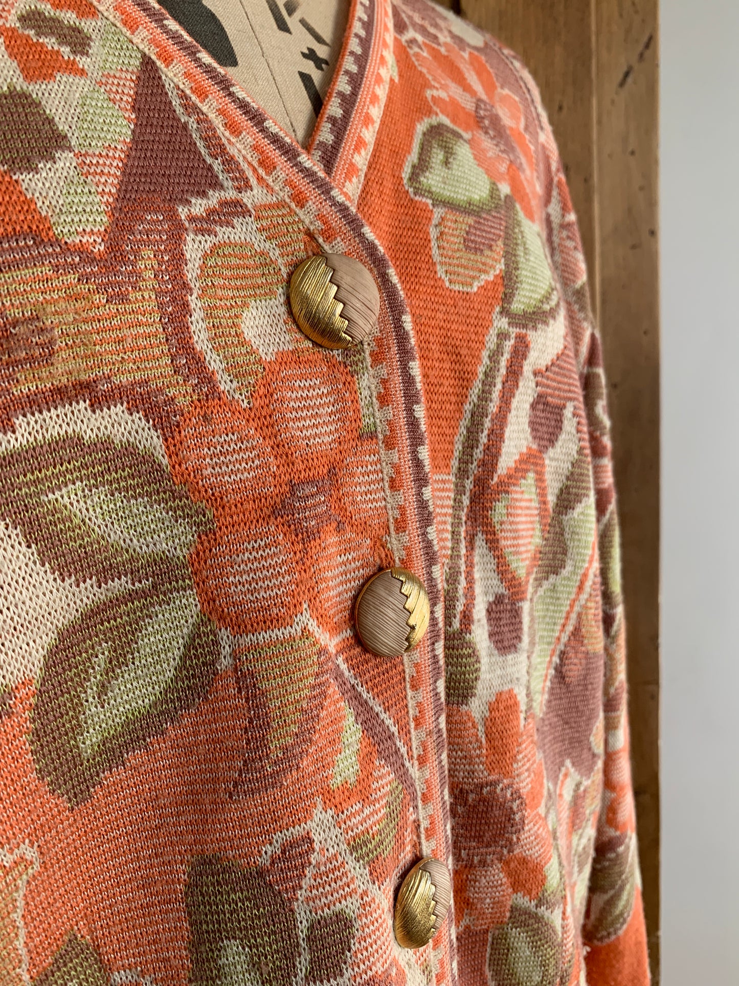 2 The French Finds Collection: Devernois Paris Peach Floral Woven Cardigan Jacket