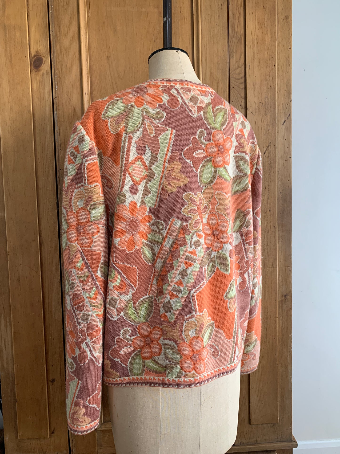 2 The French Finds Collection: Devernois Paris Peach Floral Woven Cardigan Jacket