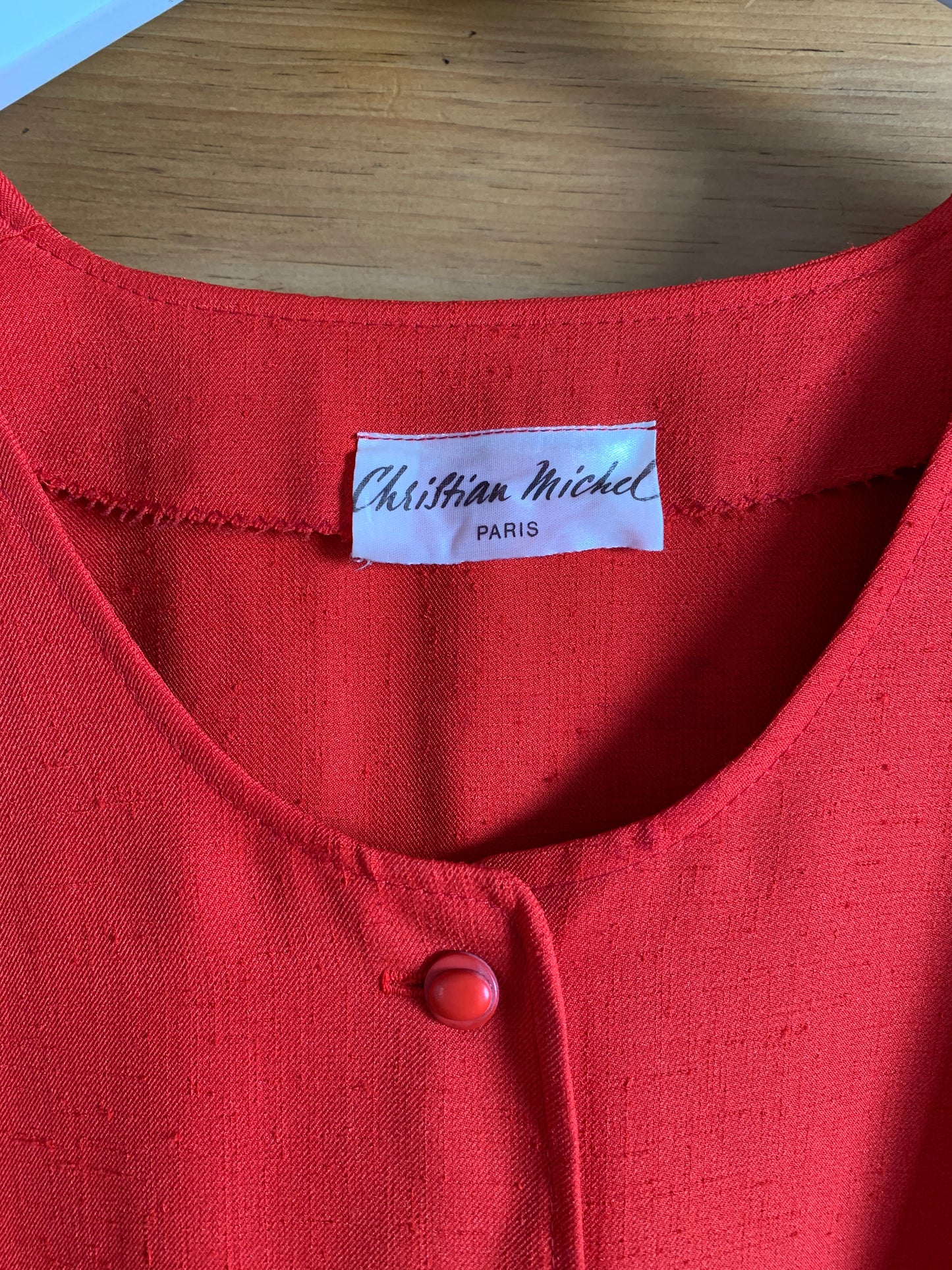 2 The French Finds Collection: Christian Michel 80’s French Vintage Red Loose Drop Waist Red Short Dress with Pleats
