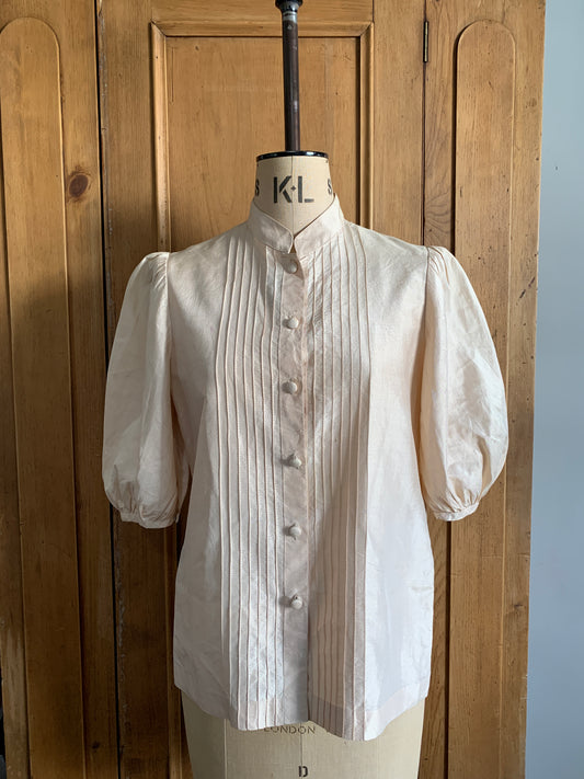 2 The French Finds Collection: Pearly Pink Silk Puff Sleeve Blouse