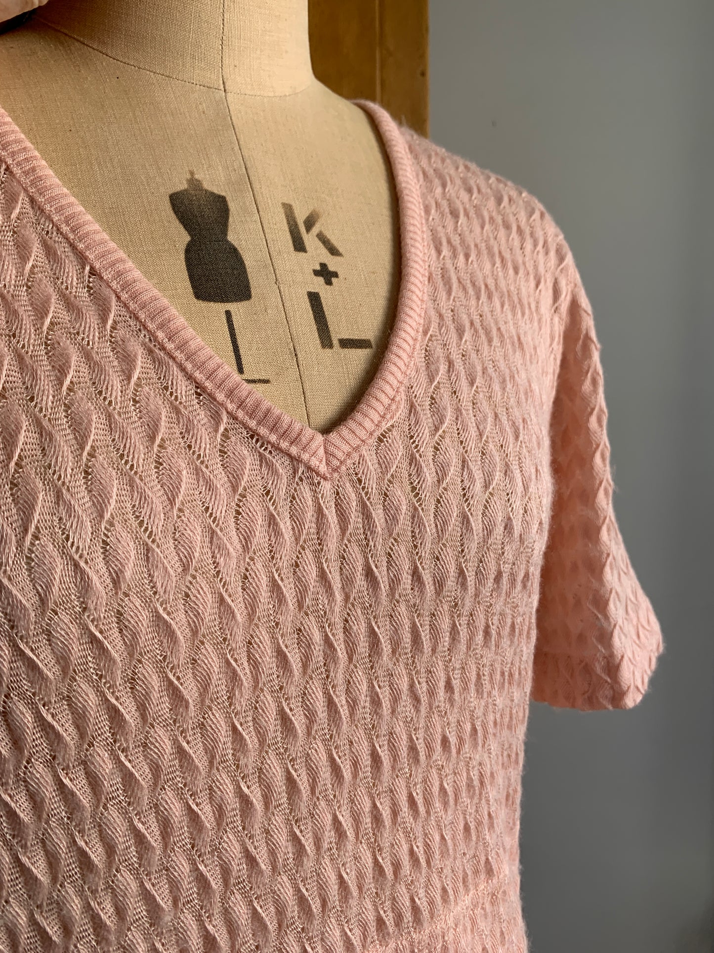 2 The French Finds Collection: Italian Vintage Candy-floss Pink Knit V-neck Dress