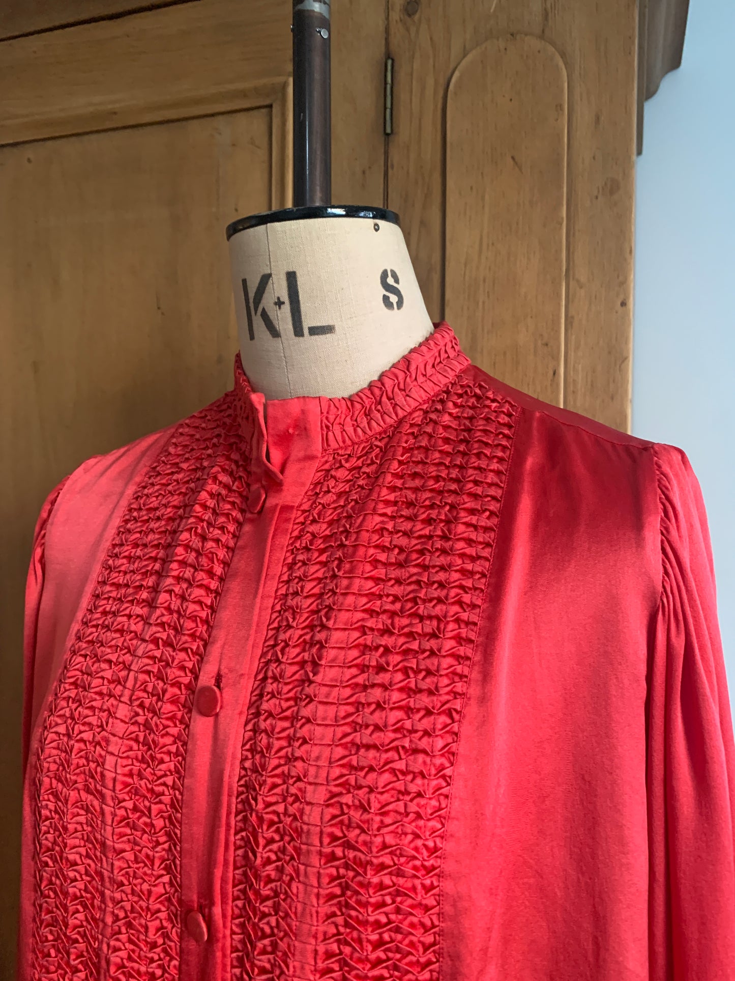 2 The French Finds Collection: Faded Red Silk Rouched Shirt Blouse
