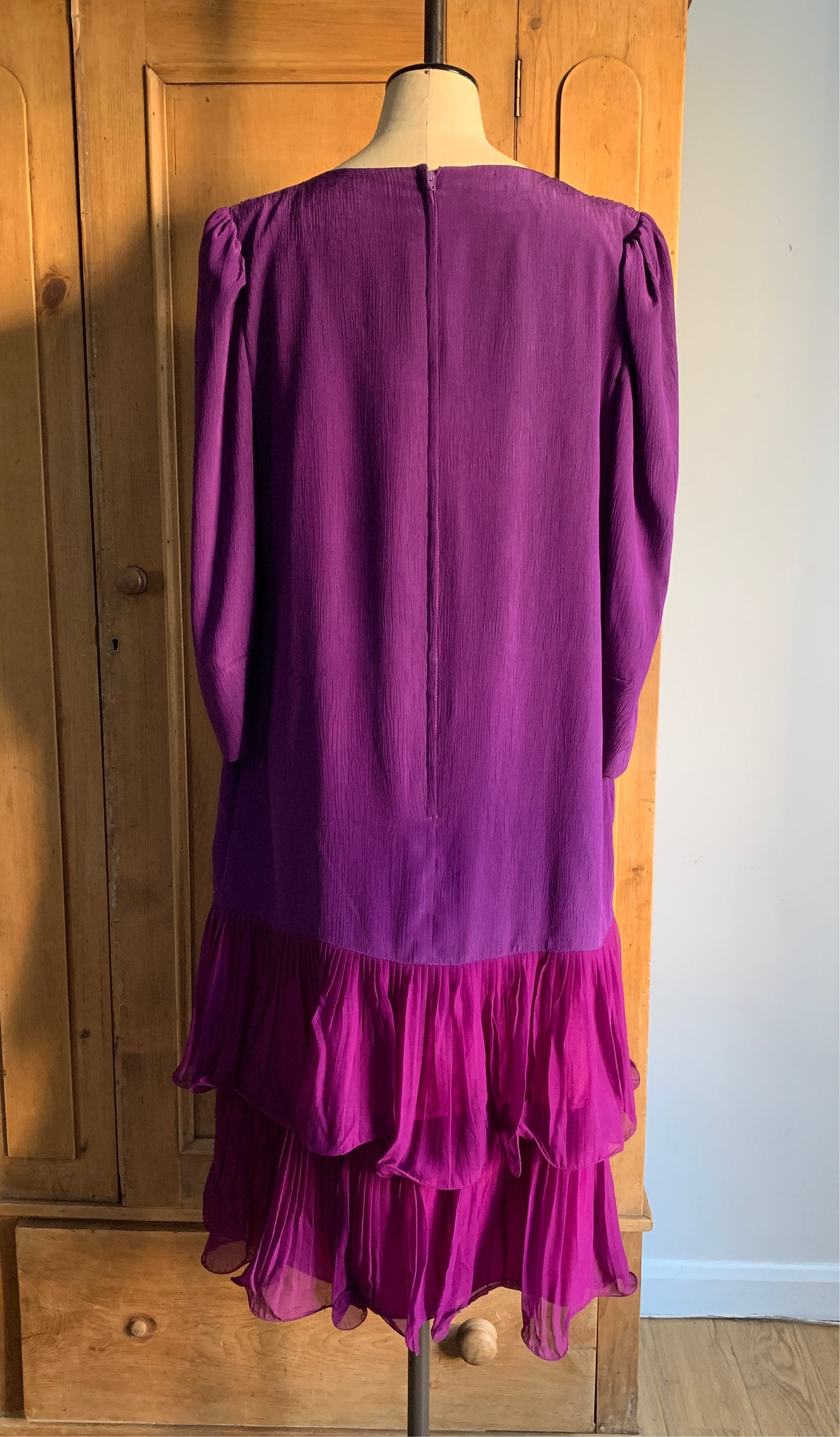 1 Party Time Pals Collection: 1970’s Drop Waist Purple ‘Laura Phillips’ Long Sleeve Dress with Bow