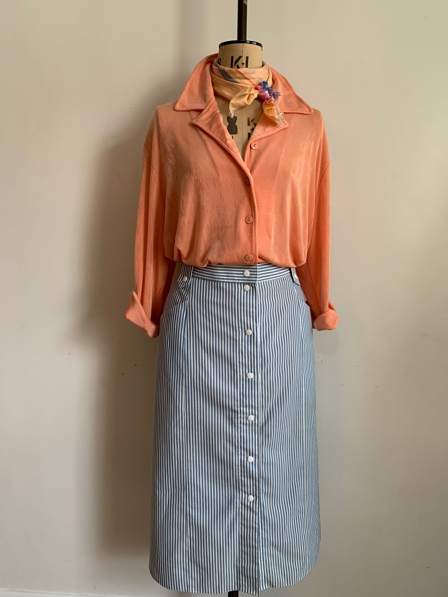 3 The Western Basics Collection: 1980’s St Michael’s Western Style Nautical Stripe Seersucker Pencil Skirt