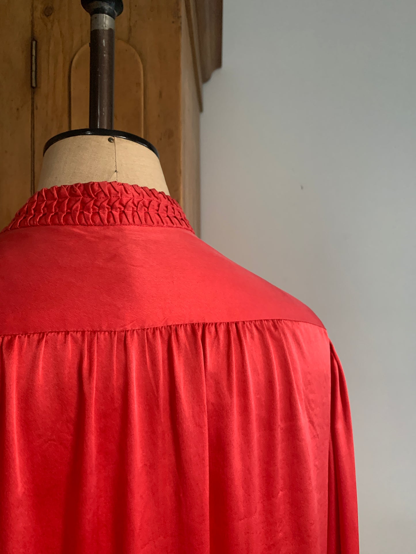 2 The French Finds Collection: Faded Red Silk Rouched Shirt Blouse