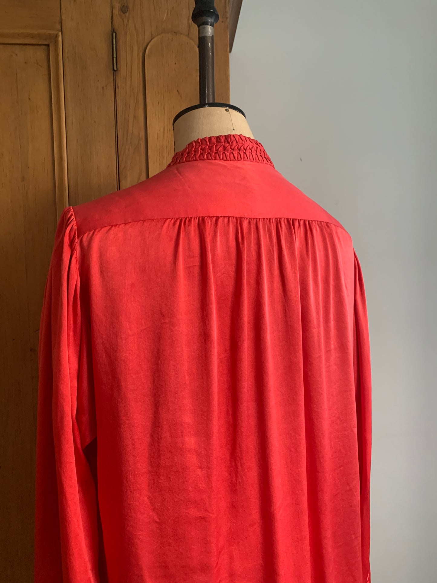 2 The French Finds Collection: Faded Red Silk Rouched Shirt Blouse