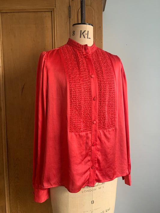 2 The French Finds Collection: Faded Red Silk Rouched Shirt Blouse