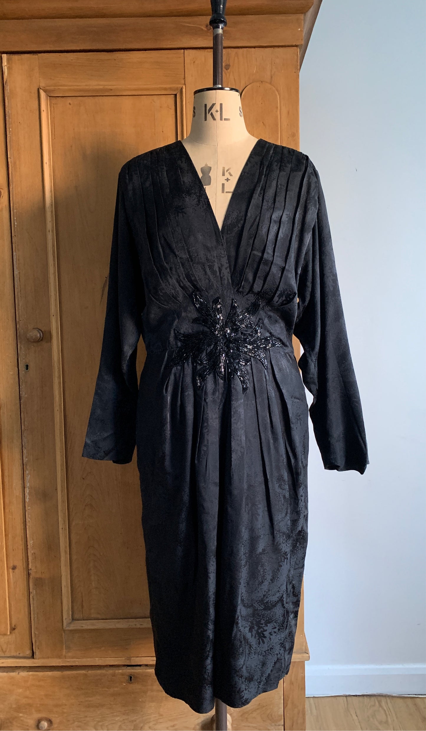 1 Party Time Pals Collection: 80’s Black Silky Film Noir Dress with Beading