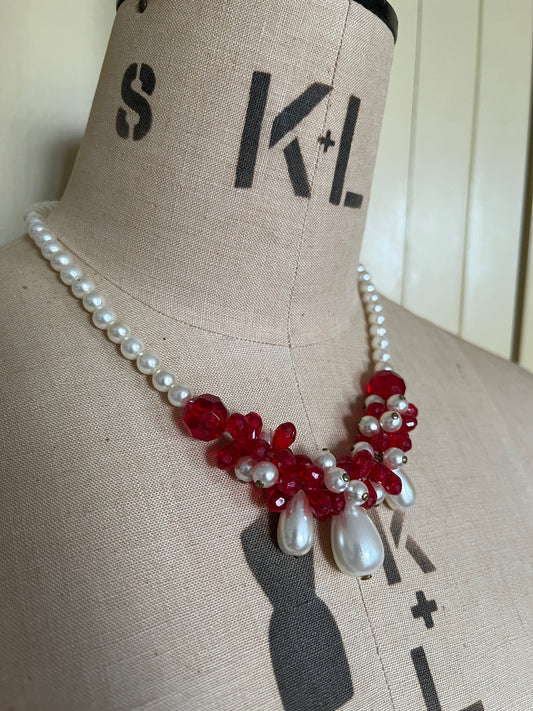 1950’s Short Faux Pearl and Ruby Necklace