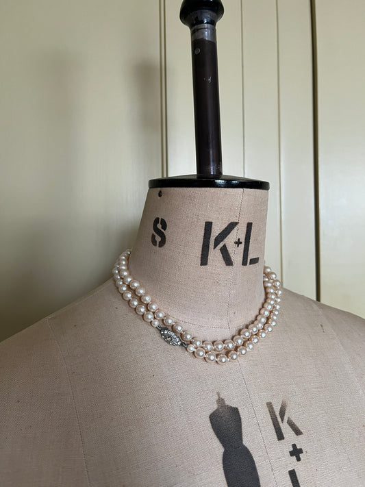 Vintage Glass Pearls with Diamanté Clasp