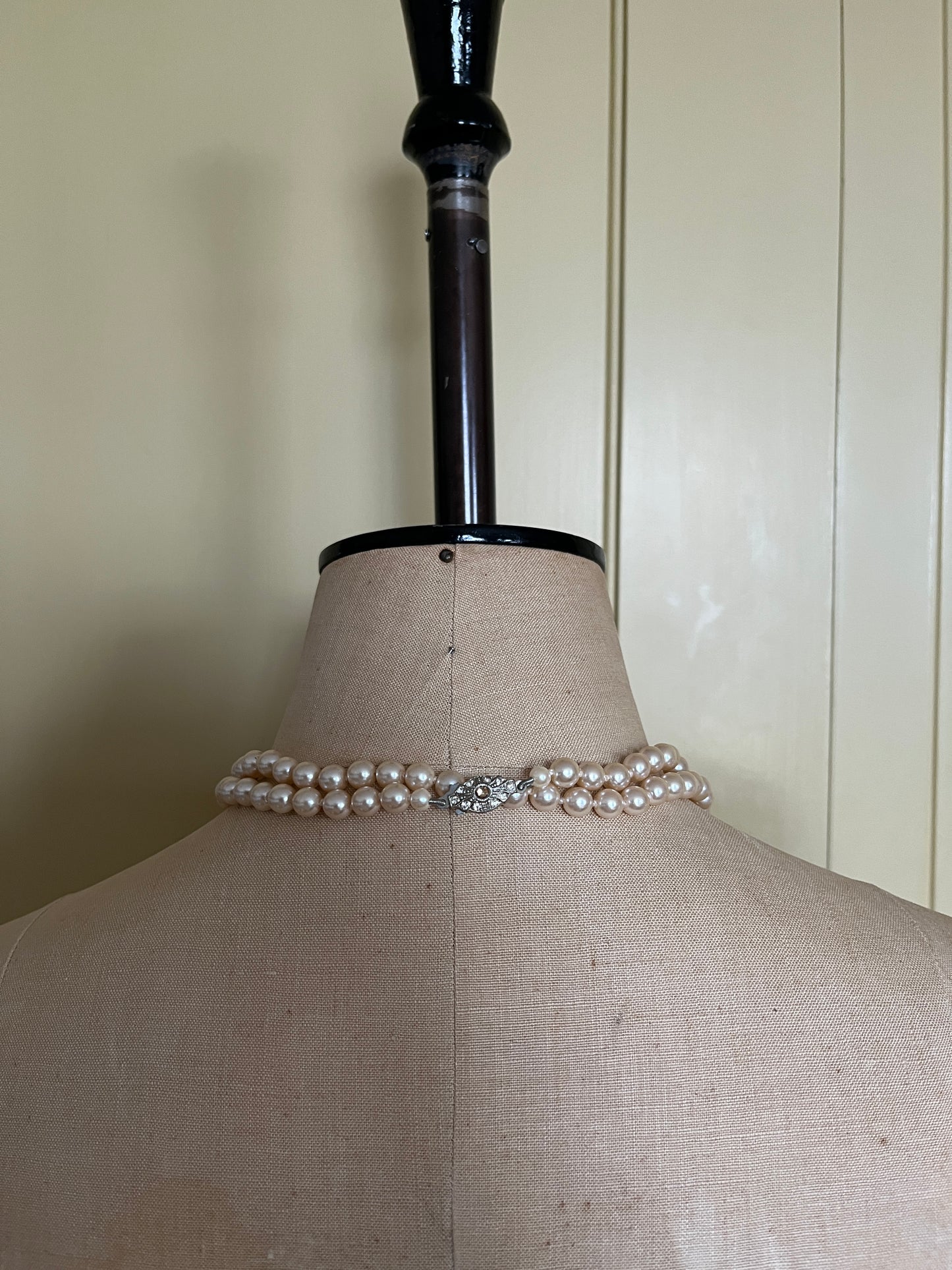 Vintage Glass Pearls with Diamanté Clasp