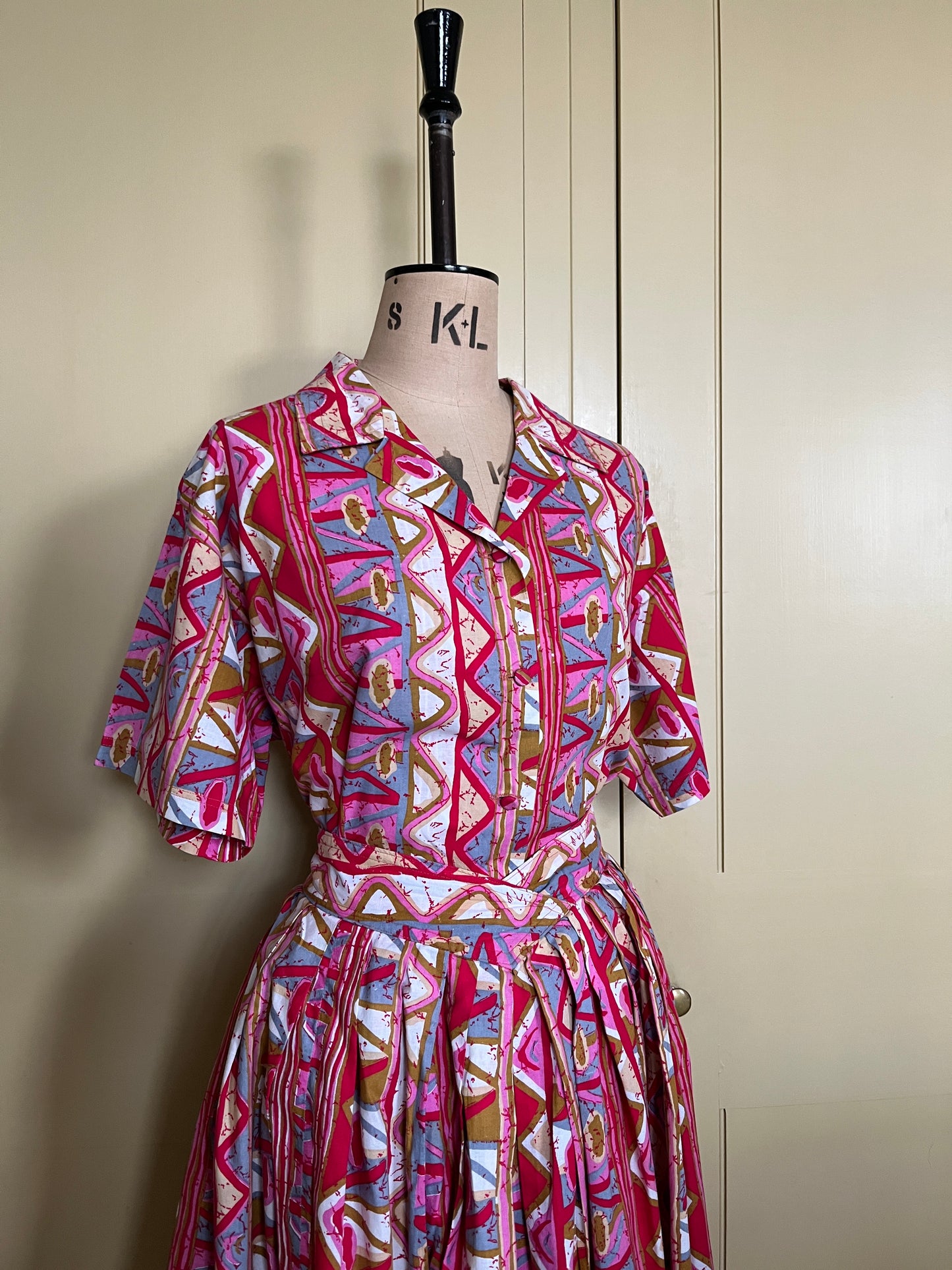 1 Spring Has Sprung Collection: 1950’s Pink Geometric Two Piece Skirt and Blouse Separates