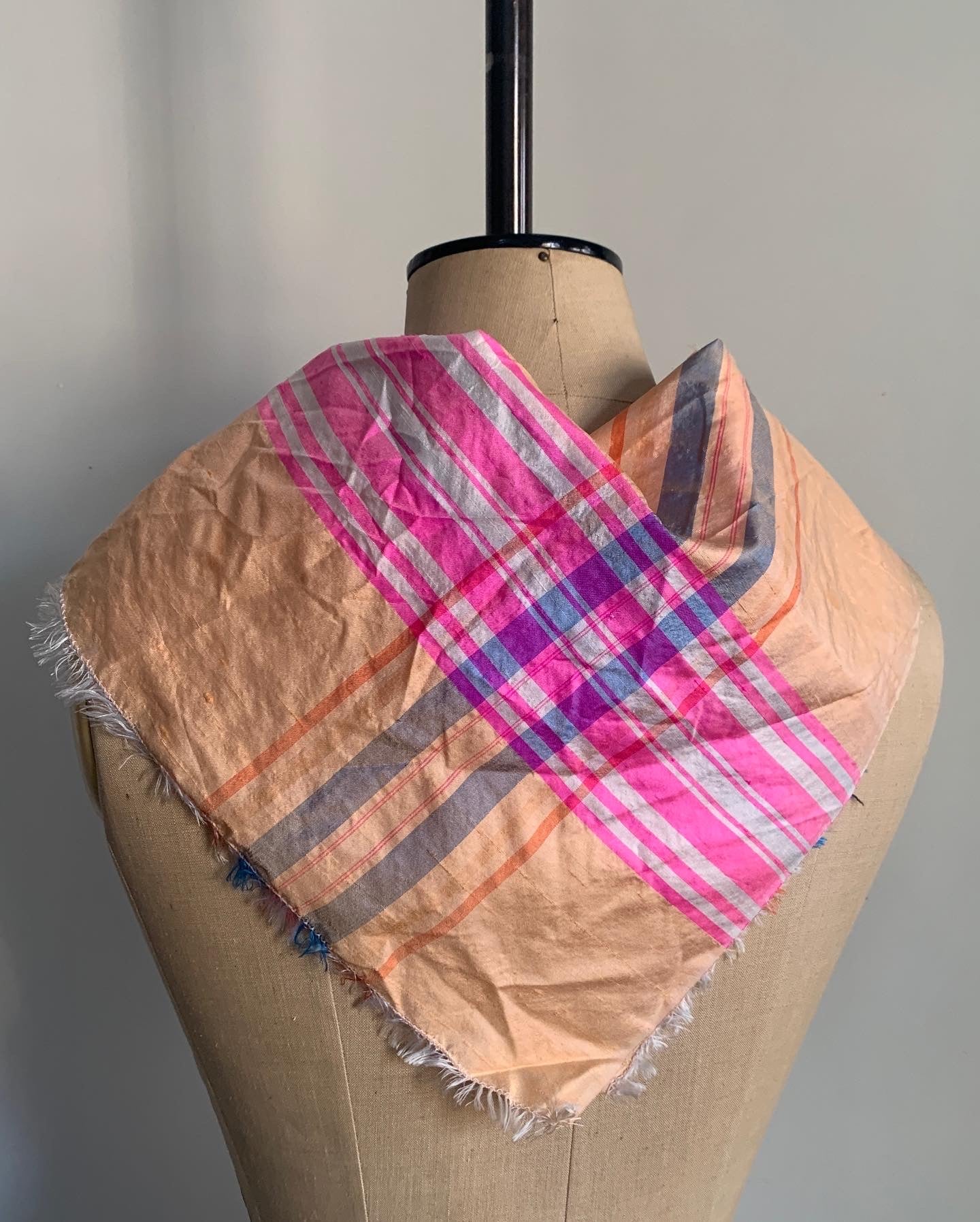 Peach chequered silk scarf
