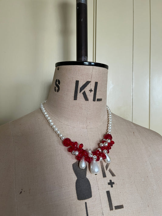 1950’s Short Faux Pearl and Ruby Necklace