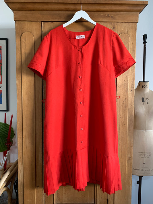2 The French Finds Collection: Christian Michel 80’s French Vintage Red Loose Drop Waist Red Short Dress with Pleats
