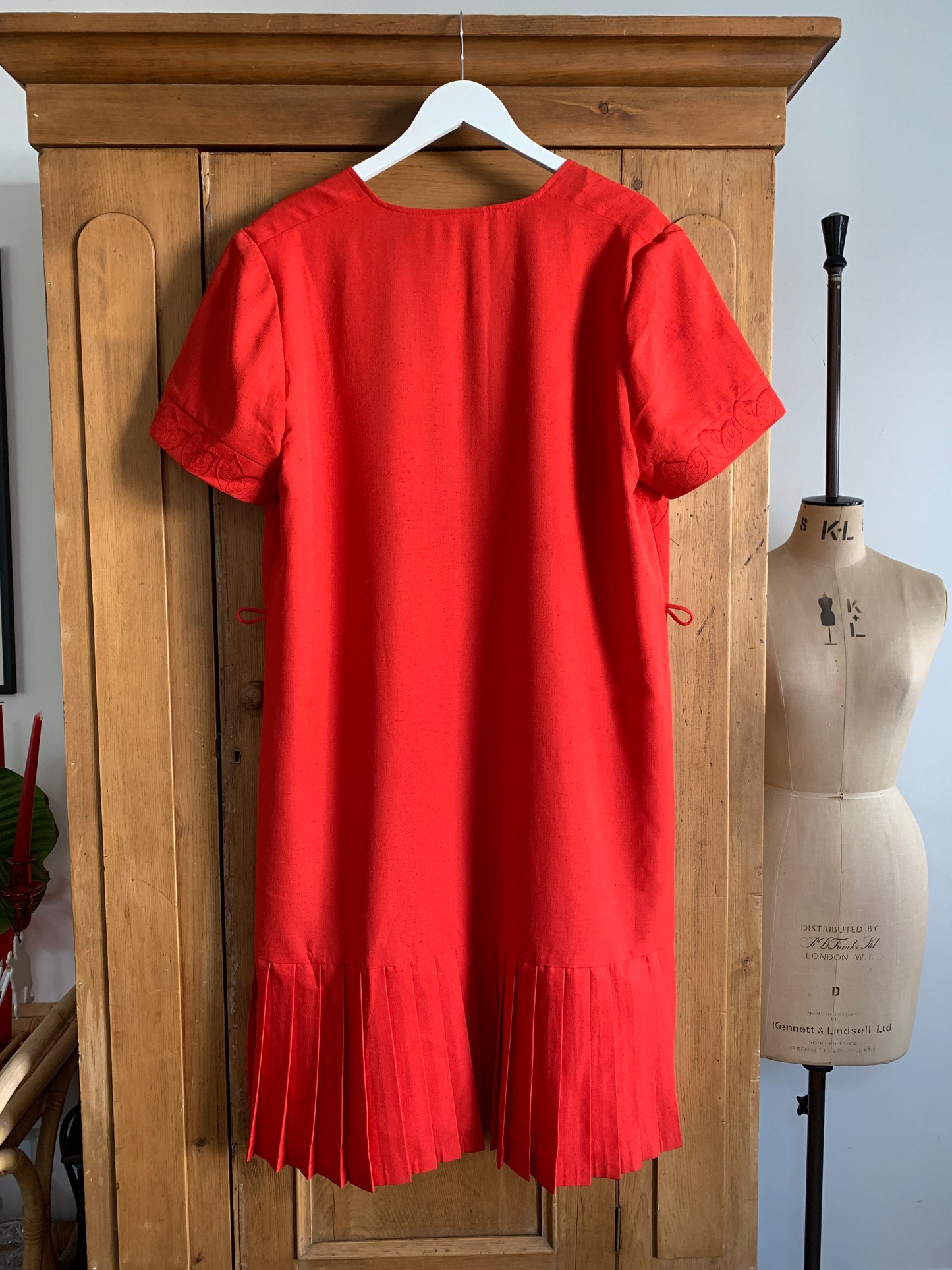 2 The French Finds Collection: Christian Michel 80’s French Vintage Red Loose Drop Waist Red Short Dress with Pleats