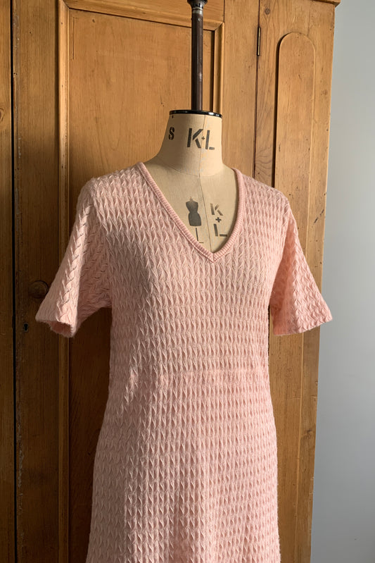2 The French Finds Collection: Italian Vintage Candy-floss Pink Knit V-neck Dress