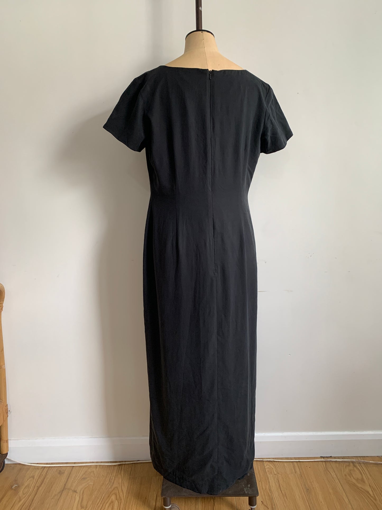 90’s Monsoon Silk Chinoiserie Style Black Maxi Dress