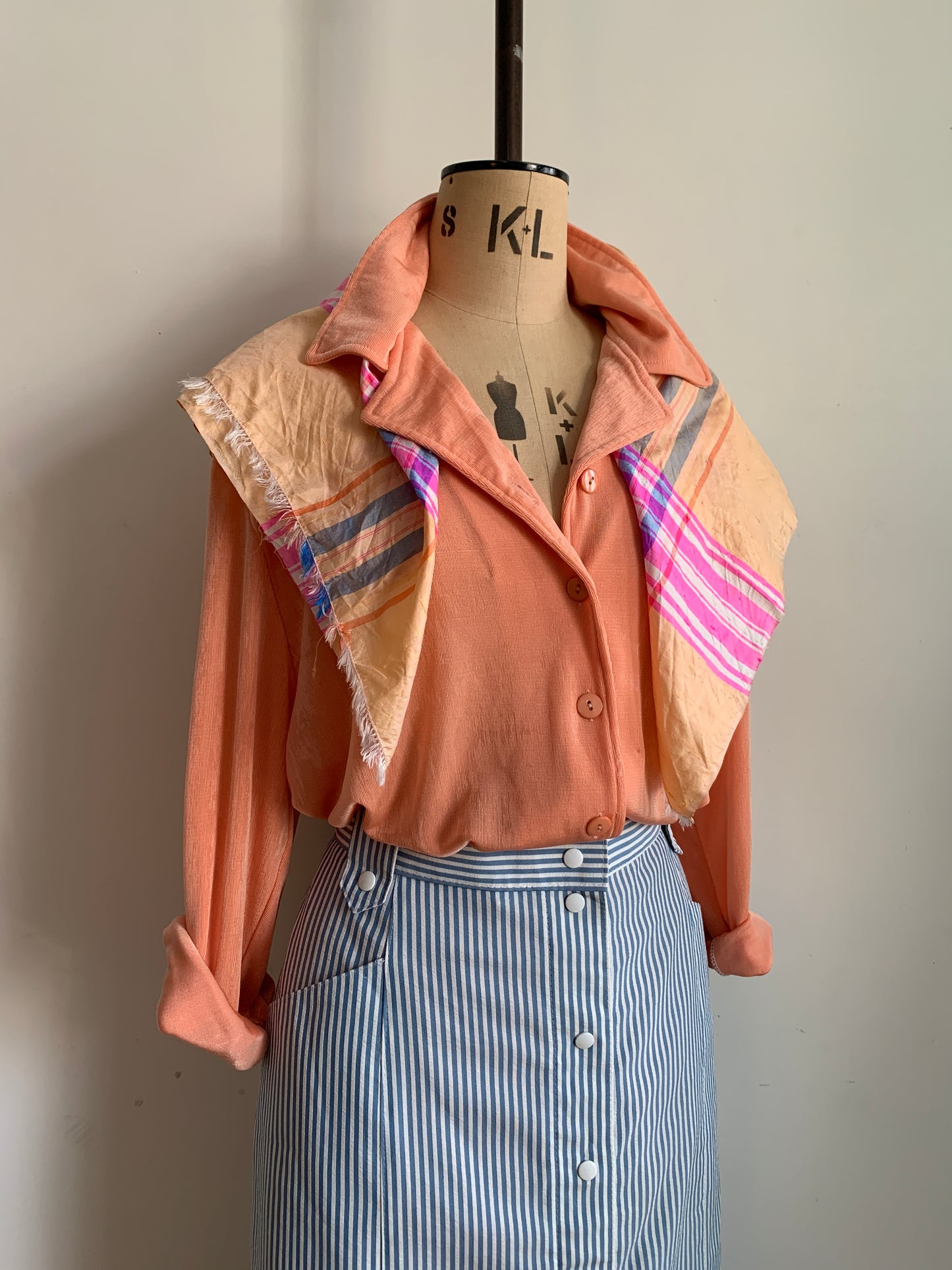 Peach chequered silk scarf
