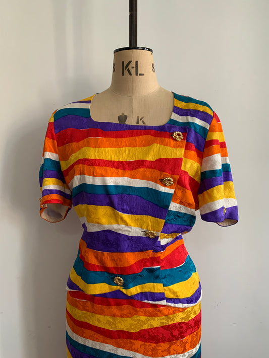 1.2 Multicoloured 1980’s ‘Dietre’ silk stripe two piece