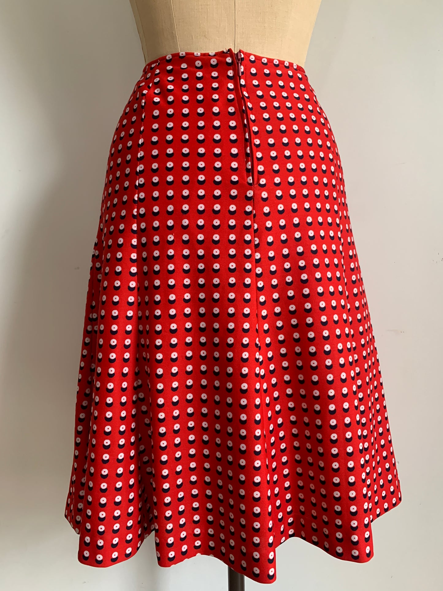 70’s Fit and Flare Red Graphic Dot Midi Skirt