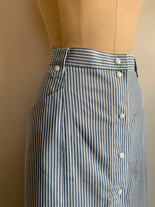 3 The Western Basics Collection: 1980’s St Michael’s Western Style Nautical Stripe Seersucker Pencil Skirt