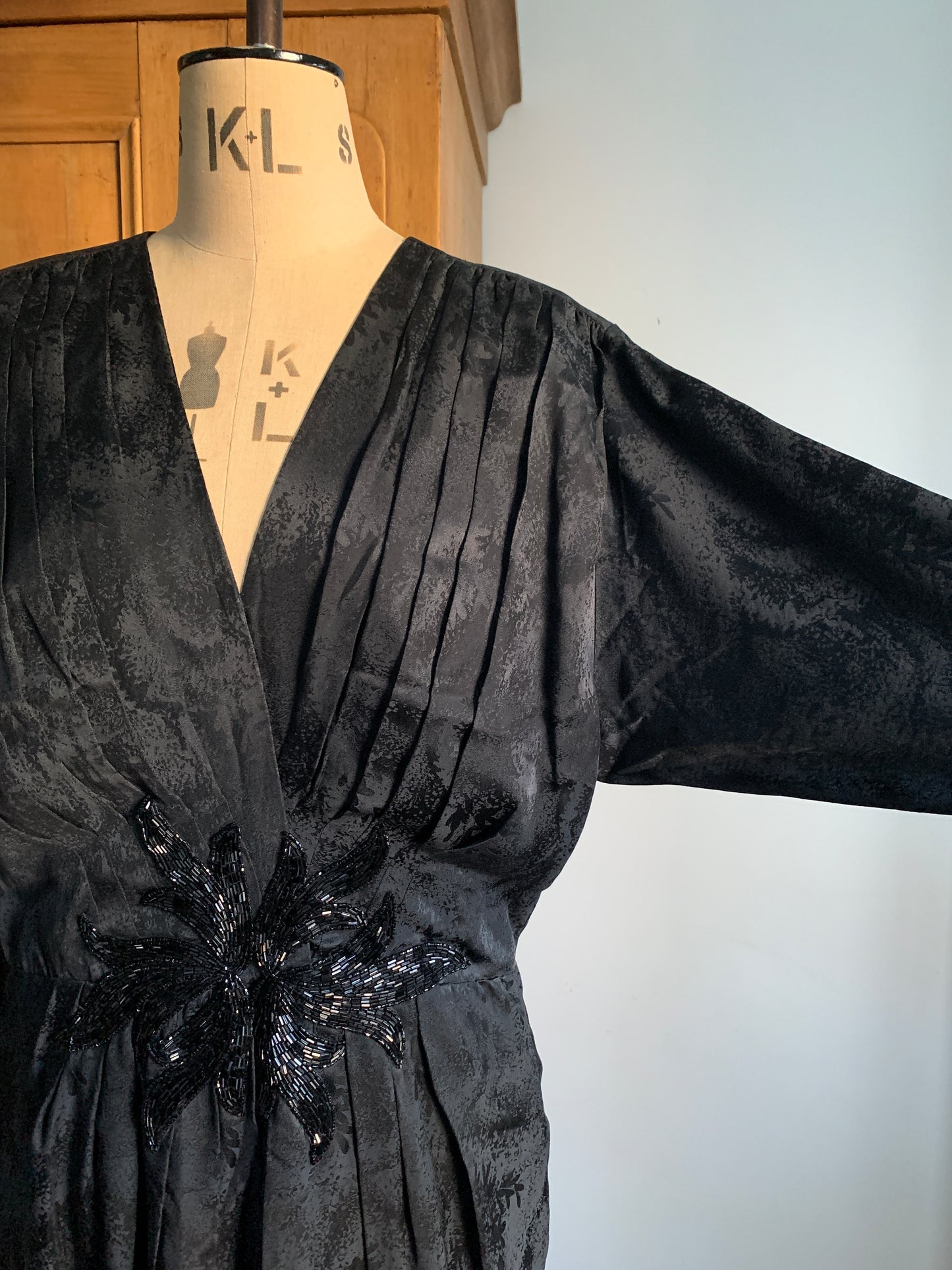 1 Party Time Pals Collection: 80’s Black Silky Film Noir Dress with Beading