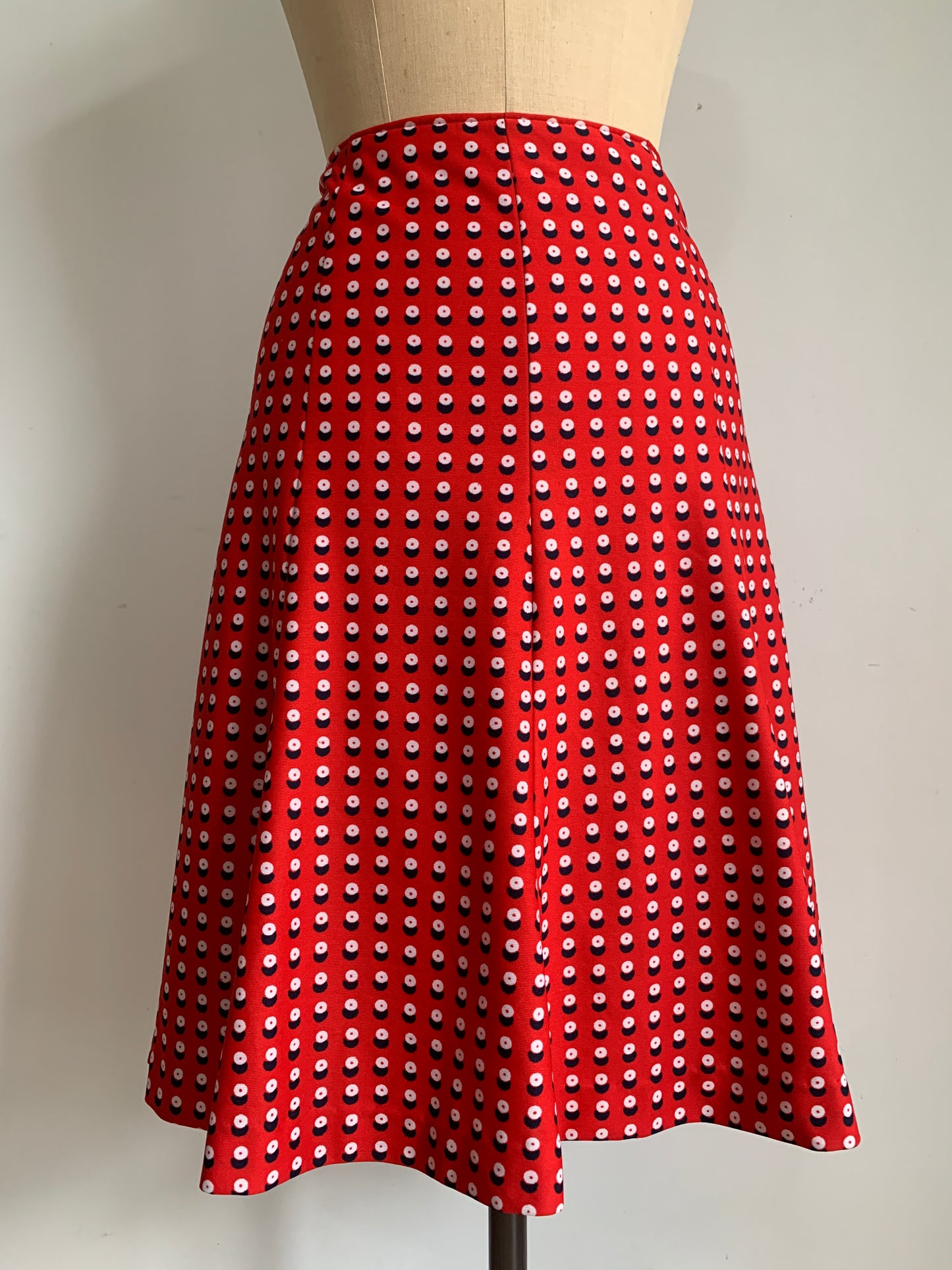 70’s Fit and Flare Red Graphic Dot Midi Skirt