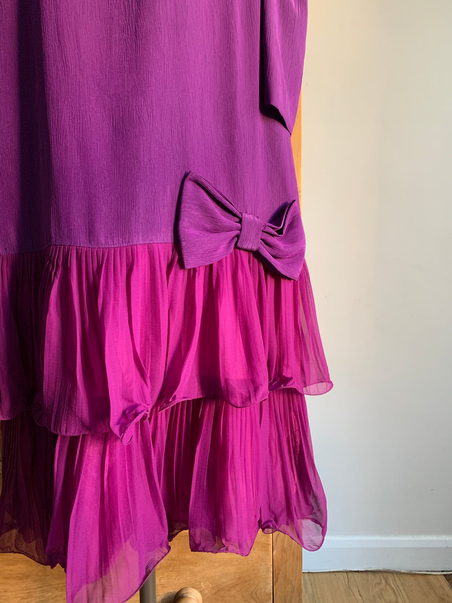 1 Party Time Pals Collection: 1970’s Drop Waist Purple ‘Laura Phillips’ Long Sleeve Dress with Bow