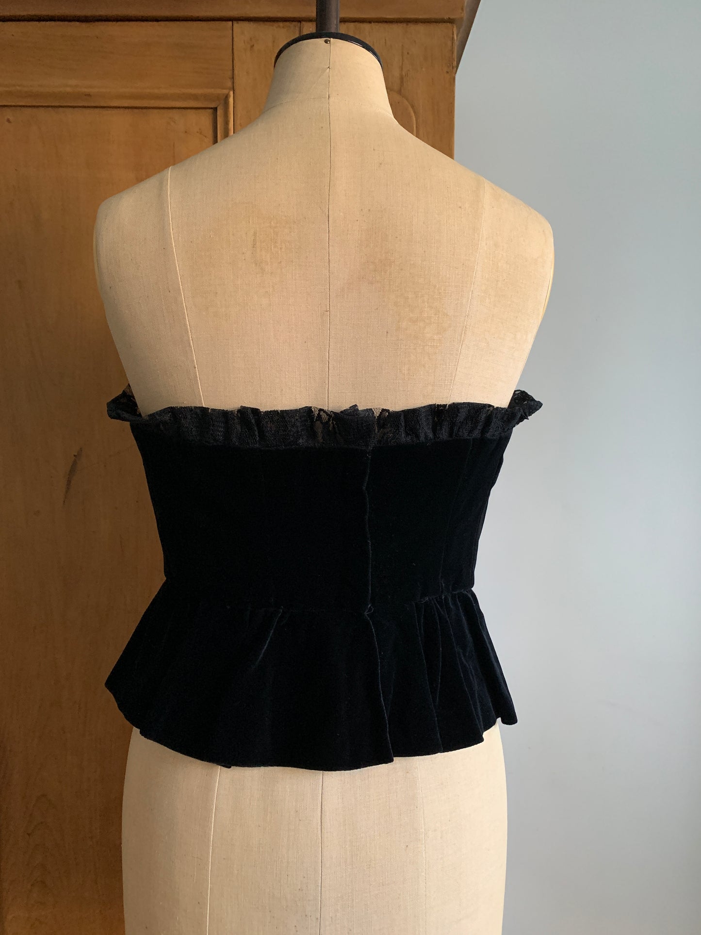 1 Party Time Pals Collection: 90’s Italian Black Velvet Peplum Bustier with Lace Trim