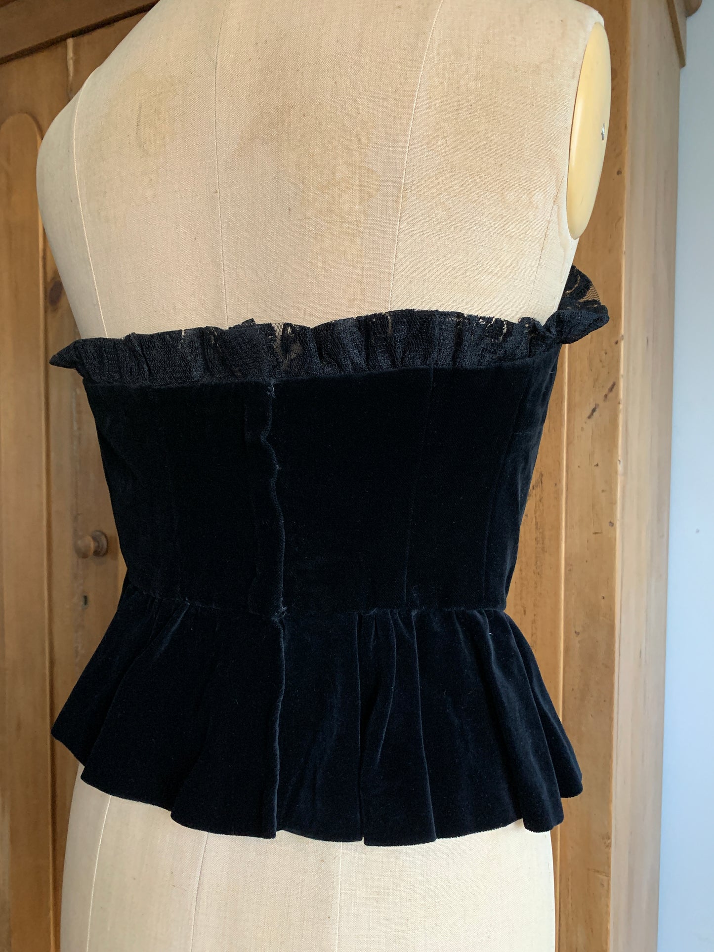 1 Party Time Pals Collection: 90’s Italian Black Velvet Peplum Bustier with Lace Trim