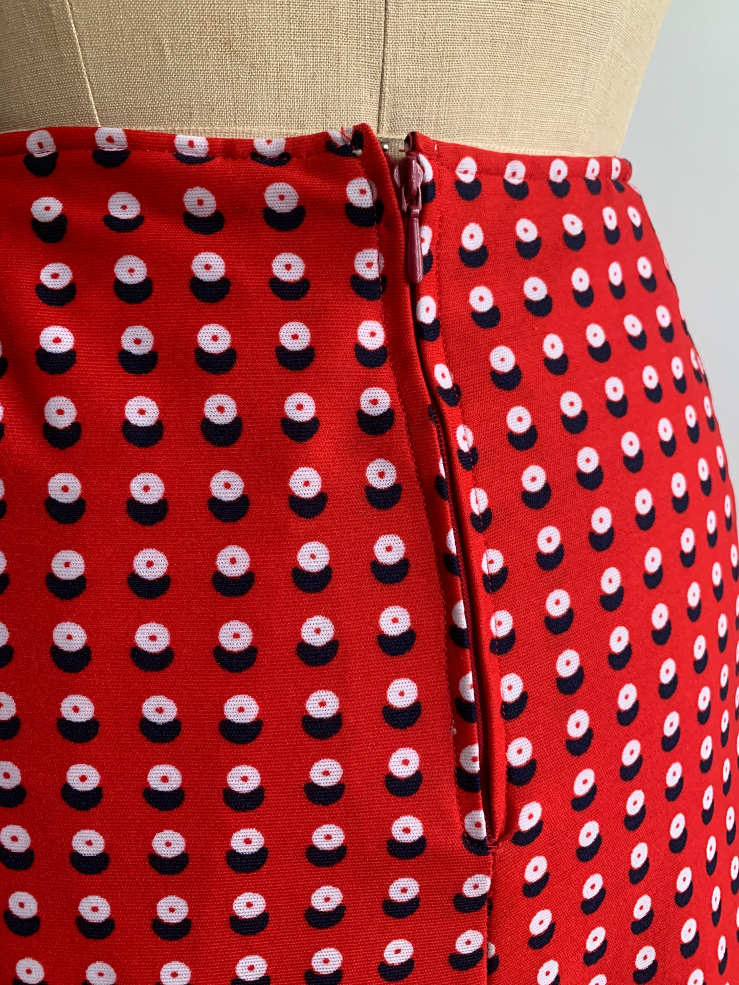 70’s Fit and Flare Red Graphic Dot Midi Skirt